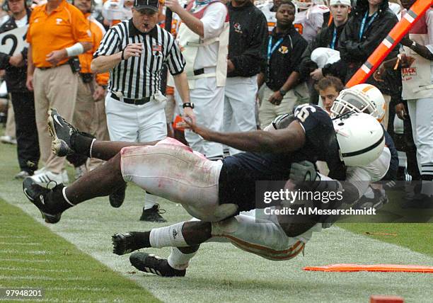 Penn State tailback Tony Hunt tumbles out of bounds near the goal line during the 2007 Outback Bowl between Penn State and Tennessee at Raymond James...