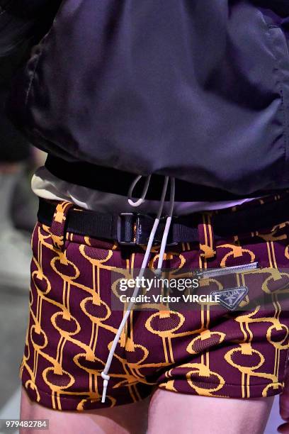 Model walks the runway at the Prada fashion show during Milan Men's Fashion Week Spring/Summer 2019 on June 17, 2018 in Milan, Italy.