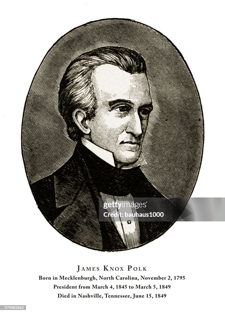 James Knox Polk, Engraved Portrait of President, 1888