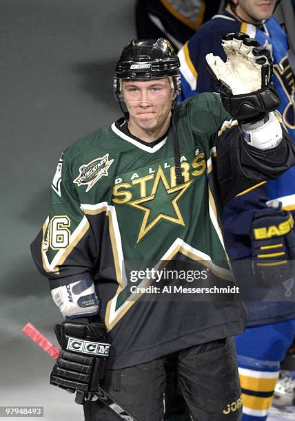 Dallas Stars forward Jussi Jokinen waives to fans before the YoungStars game played before the 2007 NHL All-Star game at the American Airlines Center...