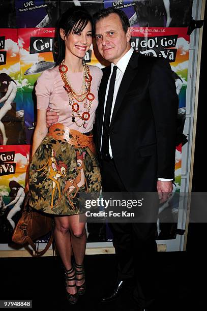 Miss France 1999 Mareva Galanter and fashion designer Jean Charles de Castelbajac backstage at the Jean-Charles de Castelbajac PFW Ready To Wear...