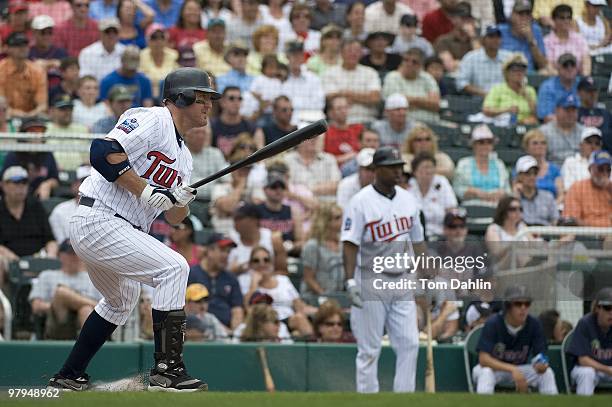 Jim Thome of the Minnesota Twins bats against the Tampa Bay Rays at Lee County Sports Complex on March 21, 2010 in Fort Myers, Florida.