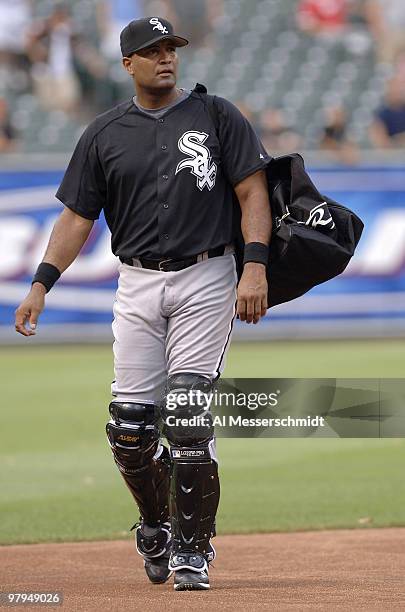 Chicago White Sox catcher Sandy Alomar before play against the Baltimore Orioles July 28, 2006 in Baltimore, Maryland. The Sox won 6 - 4 on a ninth...