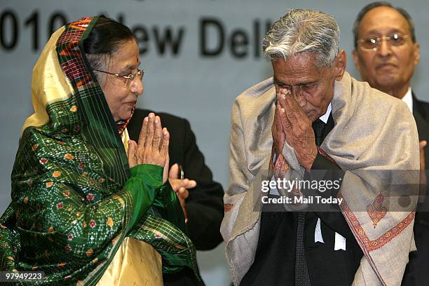 President Pratibha Patil presenting the Dadasaheb Phalke Award to cinematographer VK Murthy, during the 56th National Film awards, in New Delhi,...