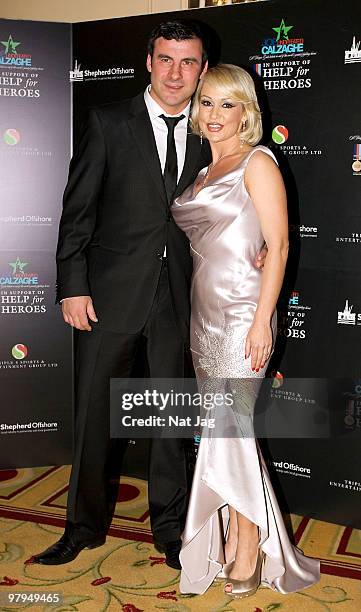 Joe Calzaghe and Kristina Rihanoff attend the Help For Heroes Gala dinner hosted by Joe Calzaghe at The Grosvenor House Hotel on March 22, 2010 in...