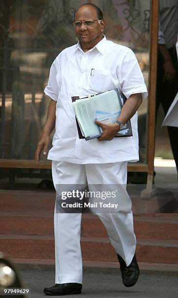 Union Agriculture and Food Minister Sharad Pawar coming Out After attending the Cabinet Meeting at PM Office in New Delhi on Friday.
