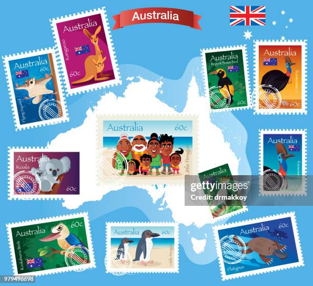 australien-briefmarke - natural landmark stock-grafiken, -clipart, -cartoons und -symbole