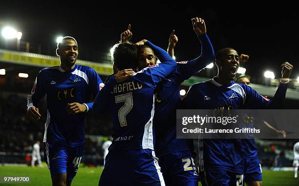 Sean Batt of Millwall celebrates his goal with team mates, during the Coca-Cola League One match between Leeds United and Millwall at Elland Road on...