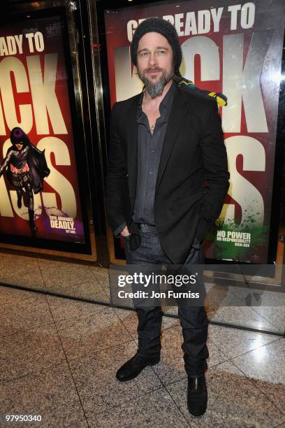 Producer Brad Pitt attends the 'Kick Ass' European film premiere at the Empire, Leicester Square on March 22, 2010 in London, England.