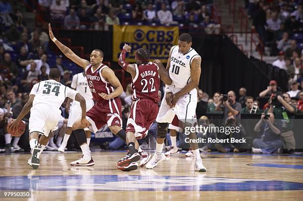 Playoffs: Michigan State Korie Lucious in action vs New Mexico State Troy Gillenwater . Spokane, WA 3/19/2010 CREDIT: Robert Beck