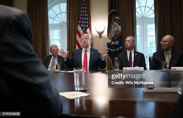 President Donald Trump meets with members of the U.S. Congress on immigration in the Cabinet Room of the White House June 20, 2018 in Washington, DC....