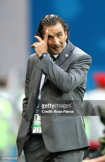 Juan Antonio Pizzi, Head coach of Saudi Arabia looks on during the 2018 FIFA World Cup Russia group A match between Uruguay and Saudi Arabia at...
