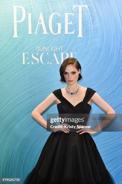 Coco Rocha poses at the Launch of Piaget sunlight escape at Palais d'Iena on June 18, 2018 in Paris, France.