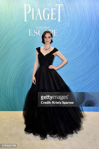 Coco Rocha poses at the Launch of Piaget sunlight escape at Palais d'Iena on June 18, 2018 in Paris, France.