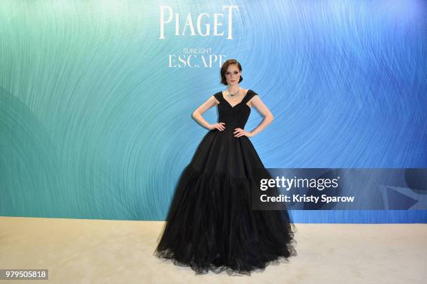 Coco Rocha poses at the Launch of Piaget sunlight escape at Palais d'Iena on June 18, 2018 in Paris, France.