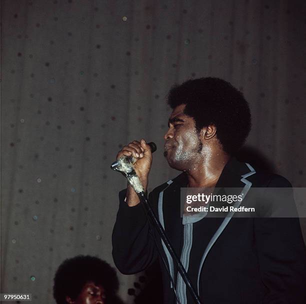 American soul singer and songwriter James Brown performs live on stage with the J.B.'s in East Ham, London in March 1971.