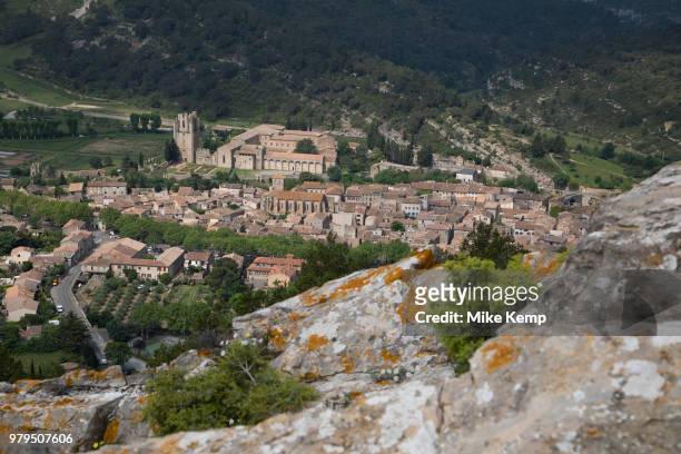 View overlooking in the medieval village of Lagrasse, Languedoc-Roussillon, France. Lagrasse is known as one of the most beautiful French villages....