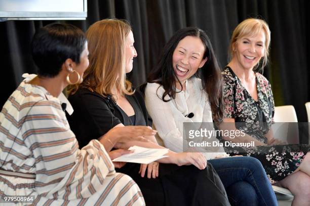 Tamron Hall, Melissa Bernstein, Angela Kang, and Marti Noxon speak onstage during the "Kick-Ass Women of AMC" Panel at the AMC Summit at Public Hotel...
