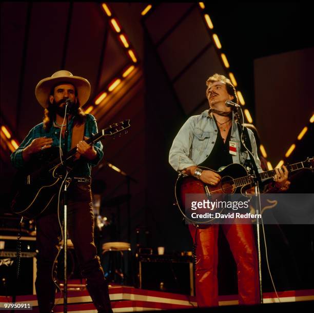 Brothers Howard and David Bellamy perform on stage at the Country Music Festival held at Wembley Arena, London in April 1987.