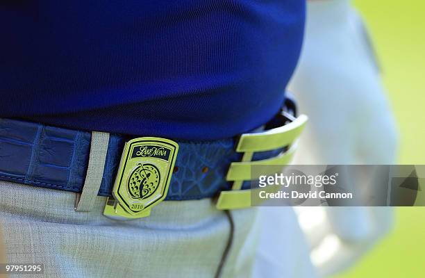 The belt of Jujstin Rose of England during the first day's play in the 2010 Tavistock Cup, at the Isleworth Golf and Country Club on March 22, 2010...