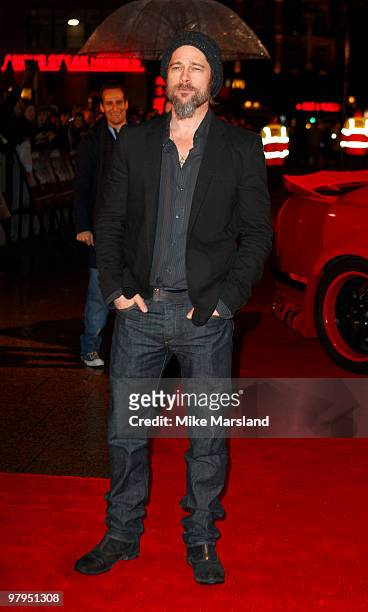 Brad Pitt attends the UK Film Premiere of 'Kick Ass' at Empire Leicester Square on March 22, 2010 in London, England.