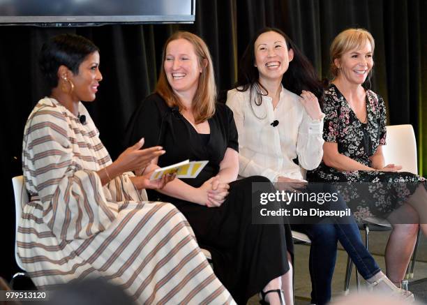 Tamron Hall, Melissa Bernstein, Angela Kang, and Marti Noxon speak onstage during the "Kick-Ass Women of AMC" Panel at the AMC Summit at Public Hotel...