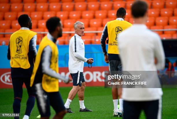 France's coach Didier Deschamps takes a training session at the Ekaterinburg Arena in Ekaterinburg on June 20, 2018 on the eve of the Russia 2018...