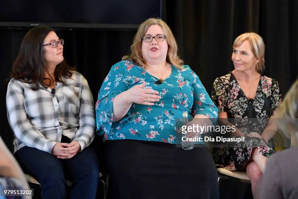 Jami OBrien, Sarai Walker, and Marti Noxon speak onstage during the "From Book To Screen" Panel at the AMC Summit at Public Hotel on June 20, 2018 in...