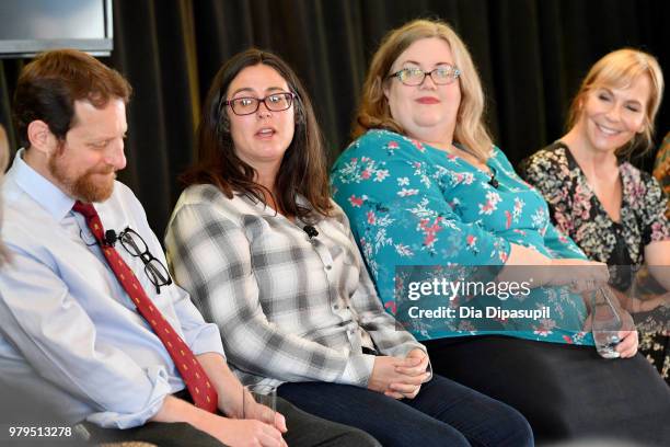 Scott M. Gimple, Jami OBrien, Sarai Walker, and Marti Noxon speak onstage during the "From Book To Screen" Panel at the AMC Summit at Public Hotel on...