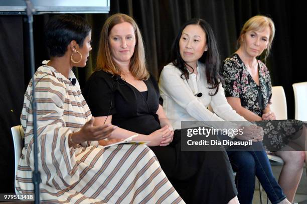 Tamron Hall, Melissa Bernstein, Angela Kang, and Marti Noxon speak onstage during the "Kick-Ass Women of AMC" Panel at the AMC Summit at Public Hotel...