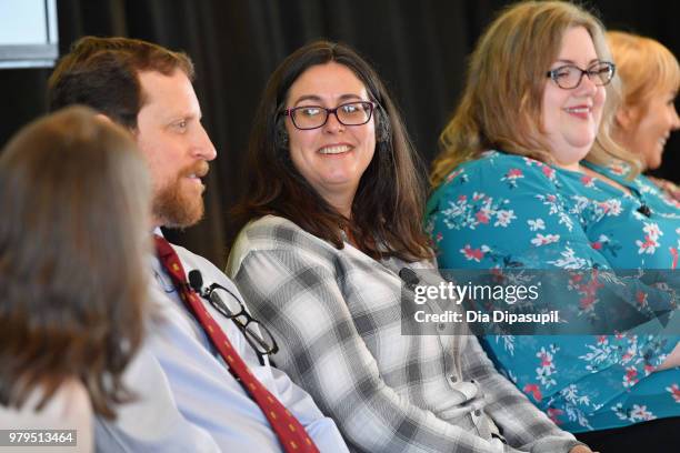 Scott M. Gimple, Jami OBrien, and Sarai Walker speak onstage during the "From Book To Screen" Panel at the AMC Summit at Public Hotel on June 20,...