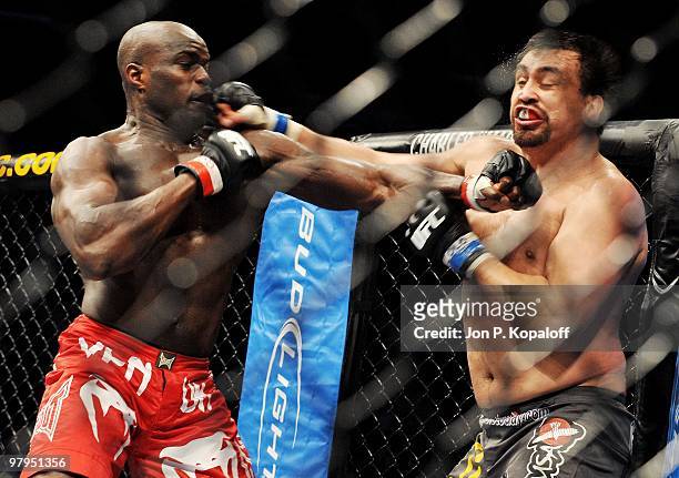 Fighter Cheick Kongo battles UFC fighter Paul Buentello during their Heavyweight fight at UFC Fight Night: Vera vs. Jones at the 1st Bank Center on...
