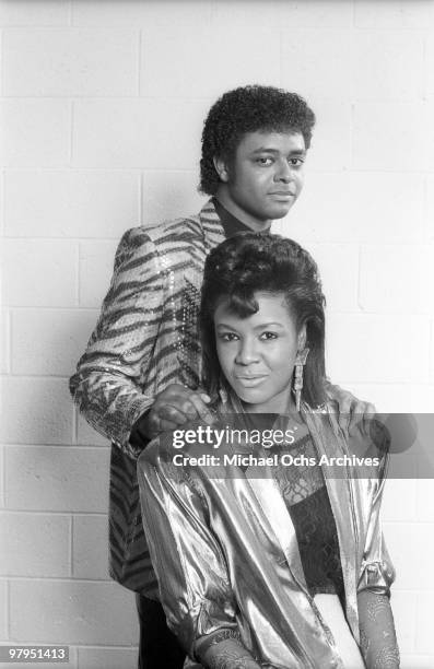 Rene Moore and Angela Winbush of the R&B duo "Rene & Angela" pose for a portait session in circa 1982 in Los Angeles, California.