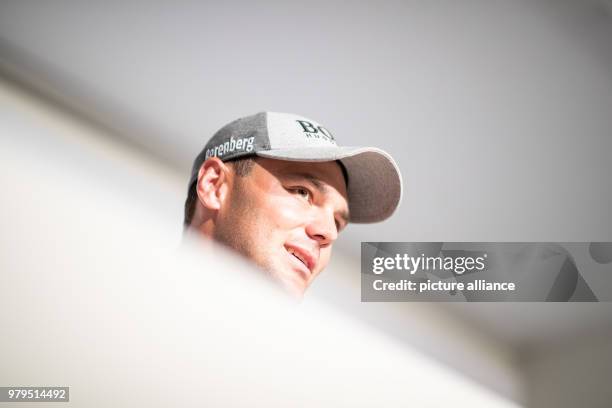 June 2018, Germany, Pulheim: Golf, Europa-Tour - International Open: German golf player Martin Kaymer gives an interview at the golfing tournament...