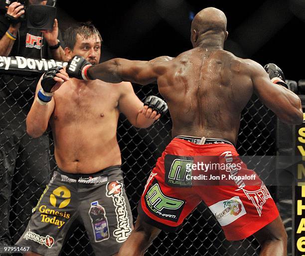 Fighter Paul Buentello battles UFC fighter Cheick Kongo during their Heavyweight fight at UFC Fight Night: Vera vs. Jones at the 1st Bank Center on...