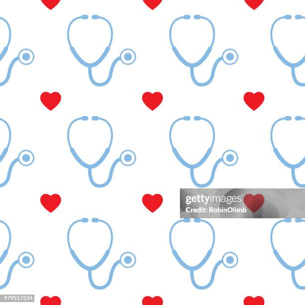 stethoscope heart seamless pattern - doctor listening to heart stock illustrations
