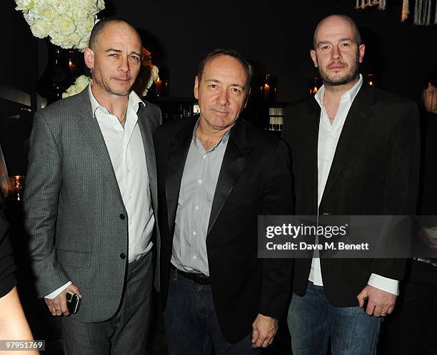 Dinos Chapman, Kevin Spacey and Jake Chapman attend the W Doha 1st birthday celebration in partnership with The Old Vic, at Chinawhite on March 22,...