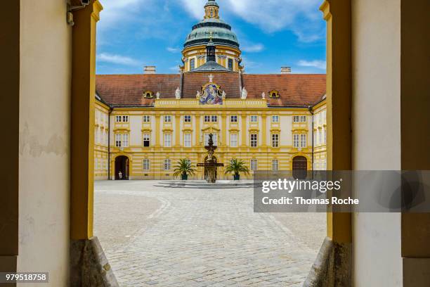 the abbey courtyard entrance - melk austria stock pictures, royalty-free photos & images