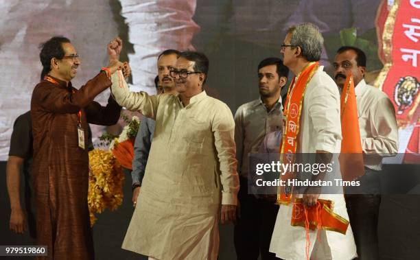 Shishir Shinde joins the party in the presence of Shiv Sena Chairperson Uddhav Thackeray during the 52nd Foundation Day of Shiv Sena at Nesco...