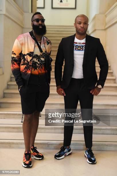 James Harden and P. J. Tucker attend the Valentino Menswear Spring/Summer 2019 show as part of Paris Fashion Week on June 20, 2018 in Paris, France.