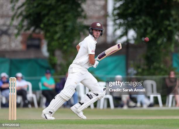 Will Jacks of Surrey hits out on his Championship debut during day 1 of the Specsavers County Championship Division One match between Surrey and...