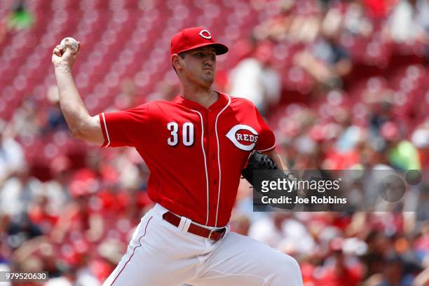 Tyler Mahle of the Cincinnati Reds pitches in the second inning against the Detroit Tigers at Great American Ball Park on June 20, 2018 in...