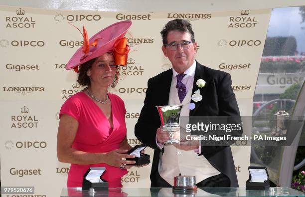 Alex Polizzi presents the prize to the owner of Expert Eye, The Lord Grimthorpe, after winning the Jersey Stakes during day two of Royal Ascot at...