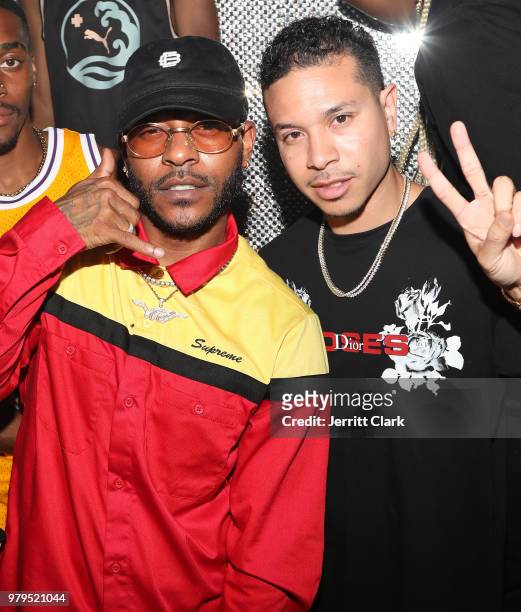 Eric Bellinger and Neiman Johnson attend Tamba Hali EP Release Party at Murano on June 19, 2018 in West Hollywood, California.