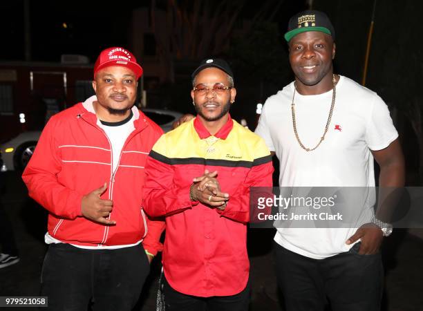 Producer Master Craft, Eric Bellinger and Tamba Hali attend Tamba Hali EP Release Party at Murano on June 19, 2018 in West Hollywood, California.