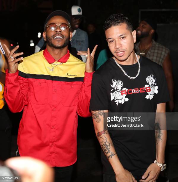 Eric Bellinger and Neiman Johnson attend Tamba Hali EP Release Party at Murano on June 19, 2018 in West Hollywood, California.