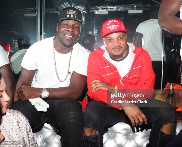 Tamba Hali and Producer Master Craft attend Tamba Hali EP Release Party at Murano on June 19, 2018 in West Hollywood, California.