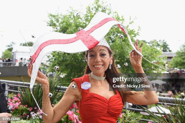 Milliner Tracy Rose poses on day 2 of Royal Ascot at Ascot Racecourse on June 20, 2018 in Ascot, England.