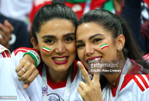 Iran fans enjoy the pre match atmosphere outside the stadium prior during the 2018 FIFA World Cup Russia group B match between Iran and Spain at...