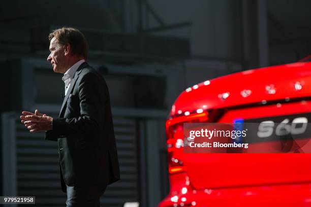 Hakan Samuelsson, president and chief executive officer of Volvo Cars NV, speaks before unveiling the Volvo S60 vehicle at the official opening of...